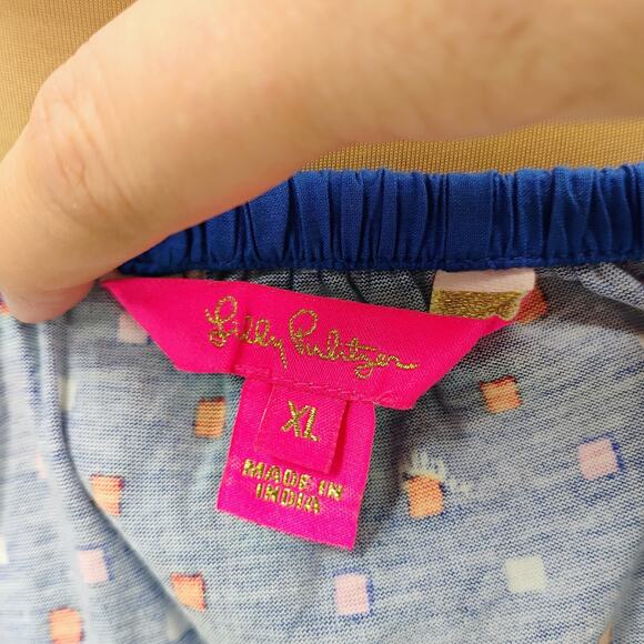 Lilly Pulitzer Kalama Dress Womens Xl Blue Pink Off The Shoulder Embroidered - Picture 12 of 13